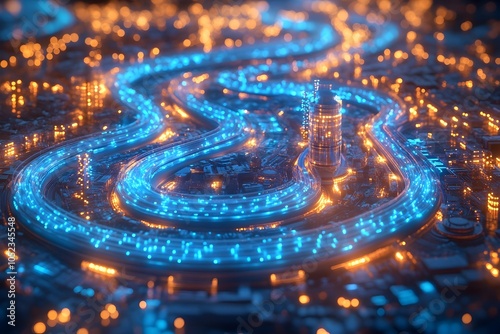 Wallpaper Mural Futuristic Hydrogen Production Plant at Night with Glowing Blue Storage Tanks and Pipelines Torontodigital.ca