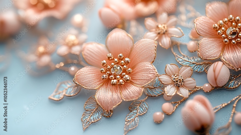 Fototapeta premium Silk embroidery-inspired floral borders adorning the edges of nails, with fine thread work in metallic tones on a matte background, creating a luxurious and eye-catching effect, hd quality,