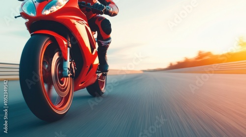 High-Speed Motorcycle Zooming on Open Road photo