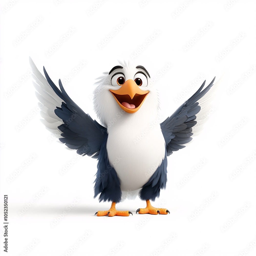 Fototapeta premium Cute Cartoon Eagle with Big Smile and Spread Wings
