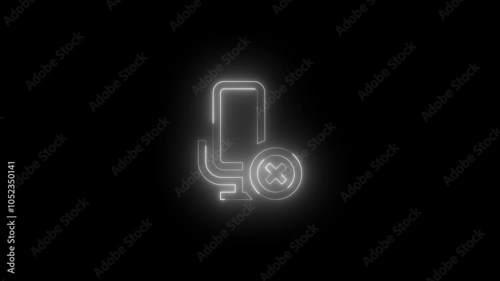 Neon mic error icon glowing black background animation Neon mic error icon glowing black background animation