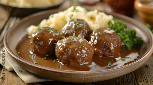 Delectable German Klopse Meatballs Served with Creamy Gravy and Mashed Potatoes