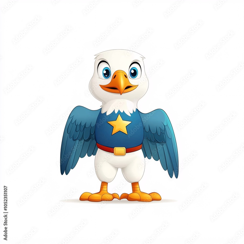Obraz premium Cute Cartoon Eagle with Star on Chest