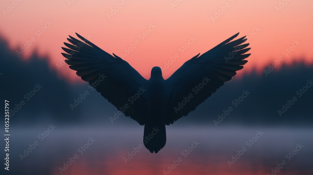 Obraz premium Kinnari Floating Above Misty Lake at Dawn