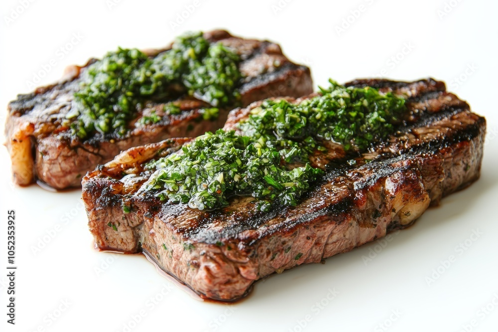 Steak with chimichurri sauce, a perfectly cooked steak drizzled with vibrant and tangy chimichurri sauce, enhancing the steak's flavor with fresh herbs and garlic, Steak with chimichurri sauce, a perfectly cooked steak drizzled with vibrant and tangy chimichurri sauce, enhancing the steak's flavor with fresh herbs and garlic,