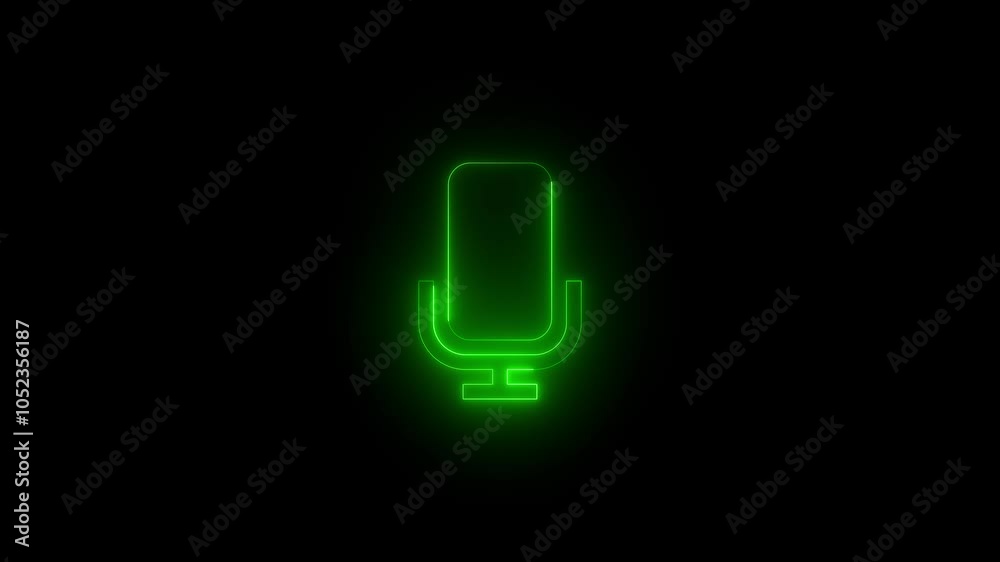 Neon mic on icon glowing black background animation