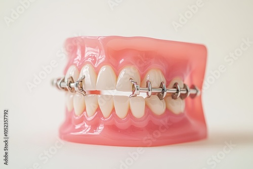 Tooth with orthodontic appliance, a tooth with an attached orthodontic appliance, such as a bracket or retainer, illustrating the correction of alignment, photo