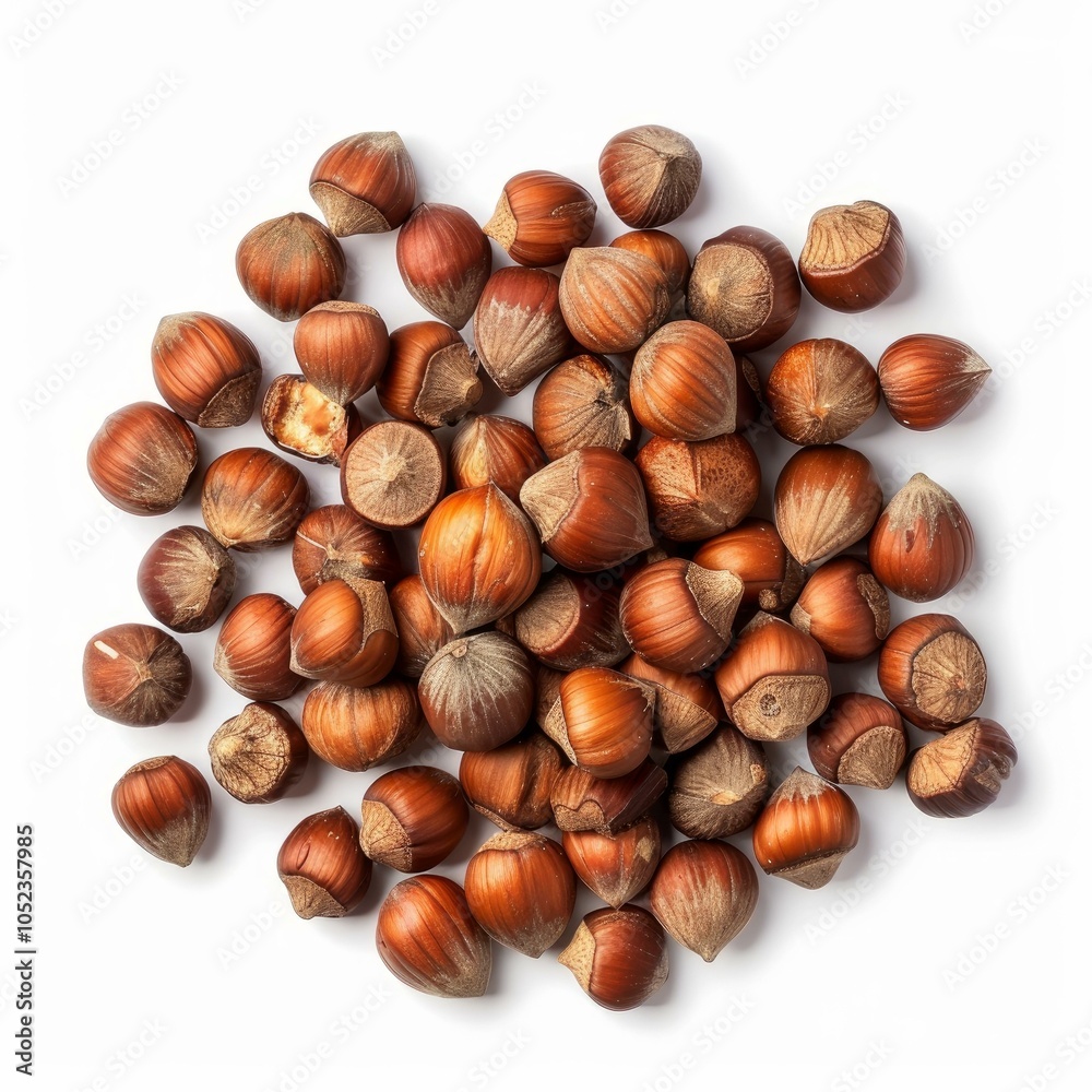Hazelnuts forming a circle on a white background, perfect for representing healthy snacks or autumn vibes Hazelnuts forming a circle on a white background, perfect for representing healthy snacks or autumn vibes