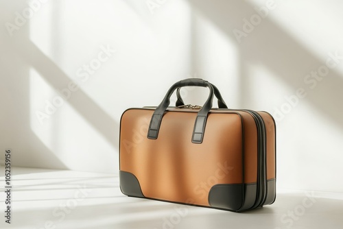 Travel luggage bag in hotel, a travel bag placed in a hotel room, ready for unpacking, photo