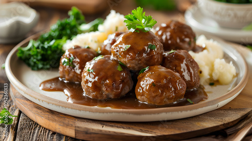 Delectable German Klopse Meatballs Served with Creamy Gravy and Mashed Potatoes