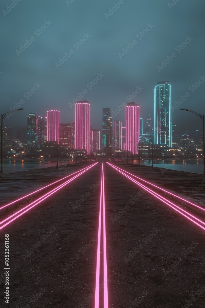 Fototapeta premium Neon Dreamscape Futuristic City Lights at Twilight - Cyberpunk Urban Night View