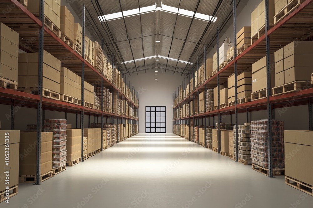 Warehouse, a scene inside a large, organized warehouse, with rows of shelves filled with goods, emphasizing storage, inventory management, and order fulfillment, Warehouse, a scene inside a large, organized warehouse, with rows of shelves filled with goods, emphasizing storage, inventory management, and order fulfillment,