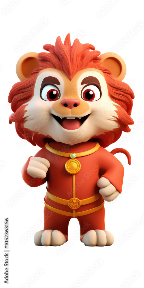 Obraz premium Adorable cartoon lion character with a vibrant red mane and cheerful expression.