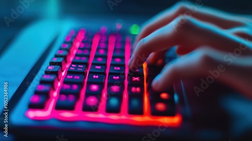 Hands Typing on a Colorful Mechanical Keyboard