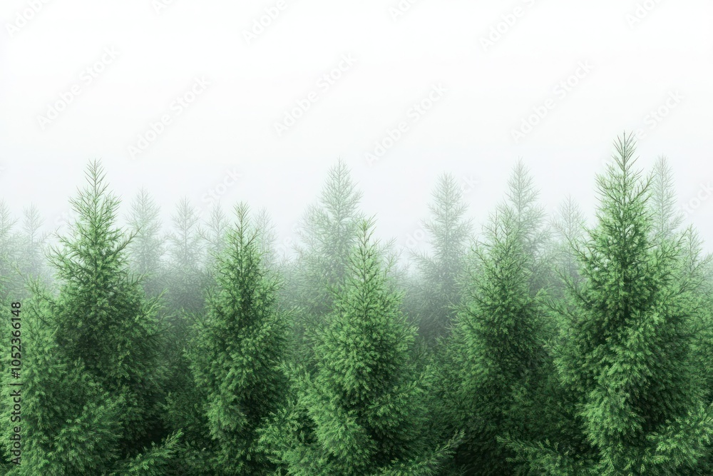 Fototapeta premium Misty Evergreen Forest Landscape in Serene Environment