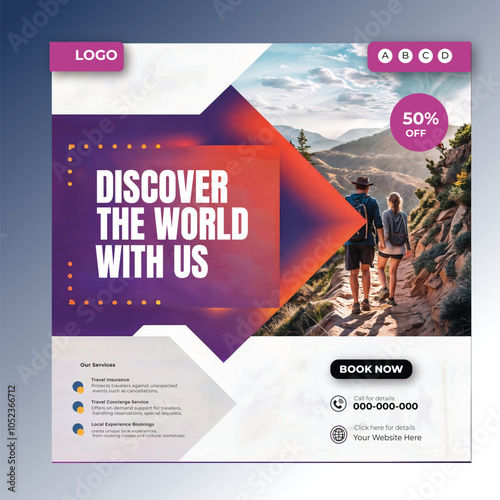 Travel and tour social media posts and web banner square design templates ai generated