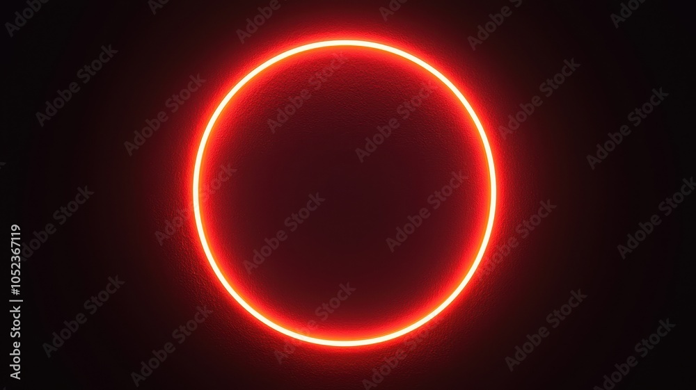 Obraz premium Bright red circular outline glowing against a dark background, creating a vivid and minimalist design reminiscent of a solar eclipse.