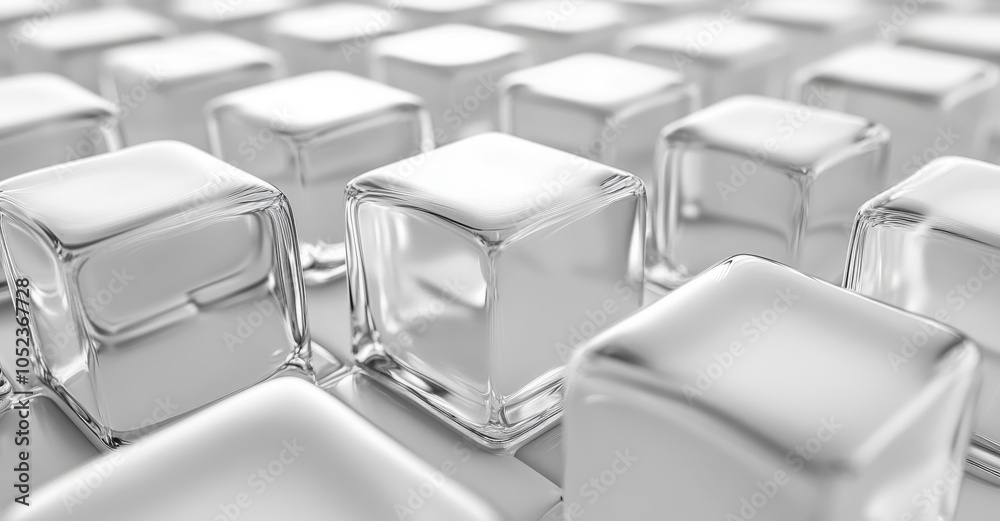 Fototapeta premium 3D rendering of white transparent glass cubes on white background, white soft abstract buissness background 