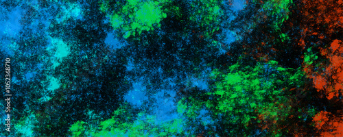 Star field background Aquamarine and pink dark green, red and blue nebula universe. Cosmic neon light blue watercolor background aquarelle deep black Paper textured. Fantastic outer view space 