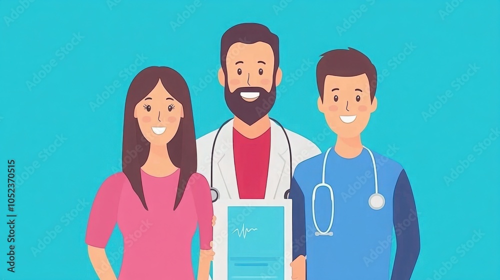 Fototapeta premium Family with Doctor Holding Health Chart