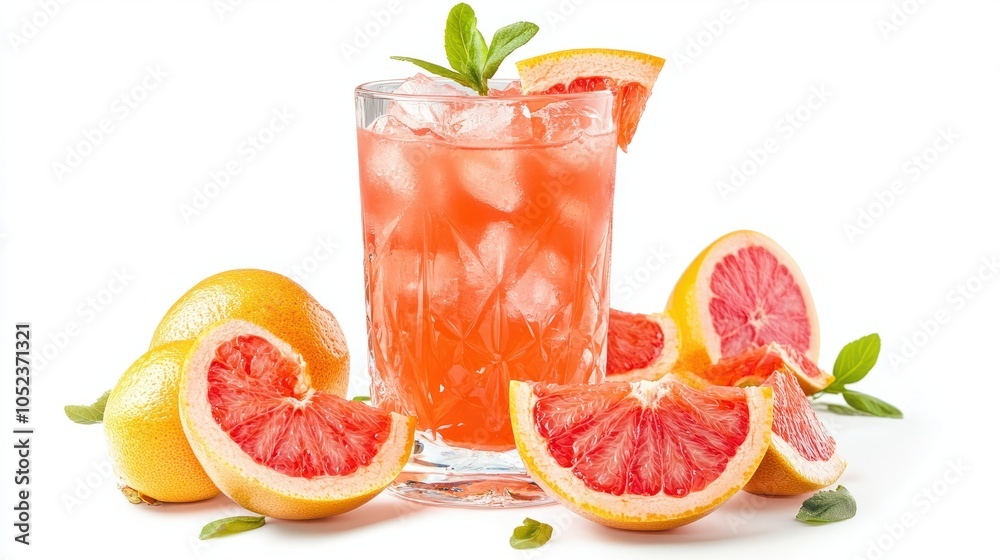 PNG, Grapefruit cocktail in glass, isolated on white background PNG, Grapefruit cocktail in glass, isolated on white background