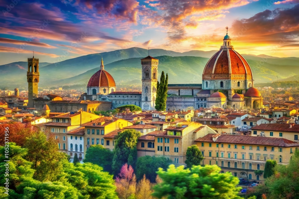 Fototapeta premium Enchanting Double Exposure of Florence's Skyline and Historic Architecture for Stunning Visual Storytelling