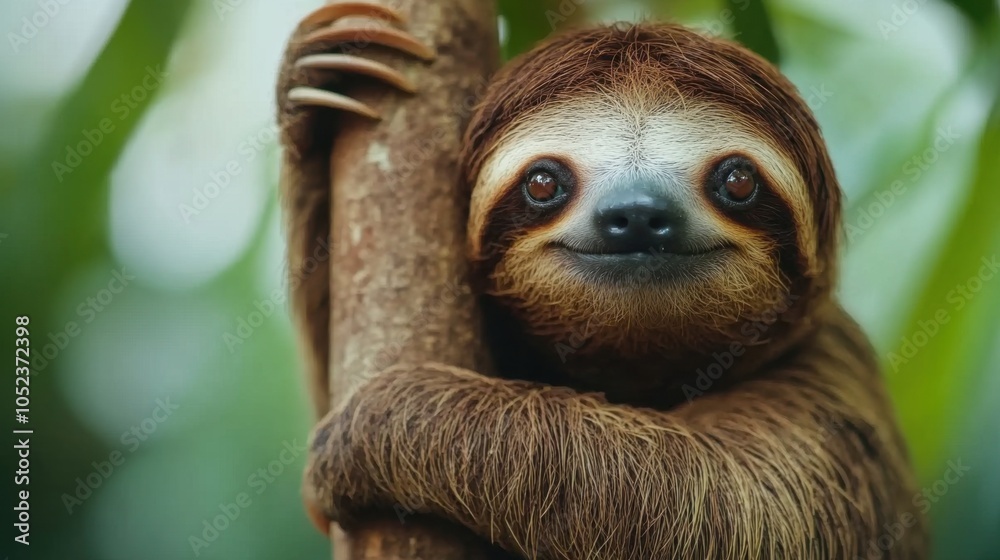 Fototapeta premium Sloth Hanging Lazily from Tree Branch