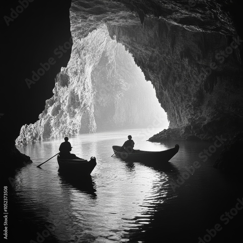 Saeva Dupka cave, Bulgaria, in black and white. photo