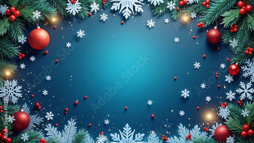 Festive Christmas Banner: Snowflakes, Ornaments & Text Space for Holiday Promotions, Greetings & Event Invitations