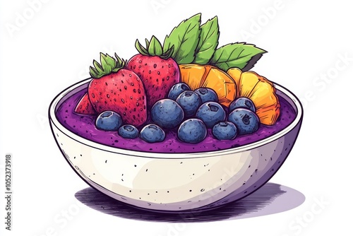 Acai Bowl with Strawberries  Mango and Blueberries   Healthy Breakfast Smoothie