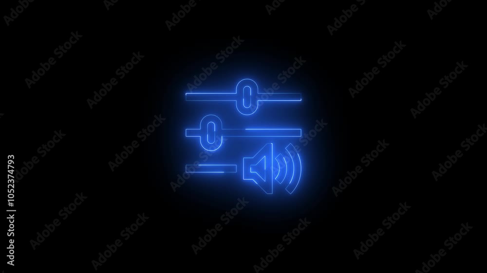 Neon mix volumes icon glowing black background animation