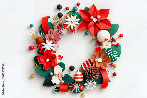 Handmade Christmas Wreath with Colorful Decorations red festive Details