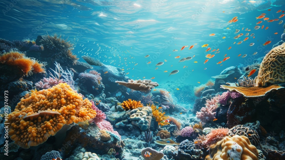 Naklejka premium Vibrant Coral Reef with Diverse Marine Life