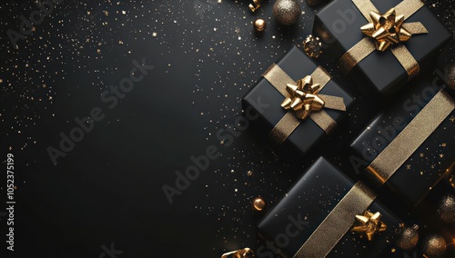 Elegant Black and Gold Gift Boxes with Sparkling Accents