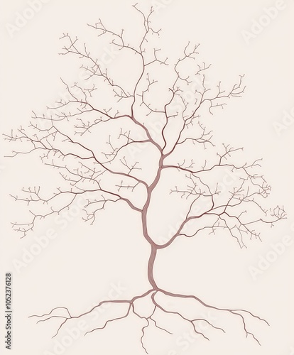 Elegant brown tree illustration with intricate branches and roots. photo