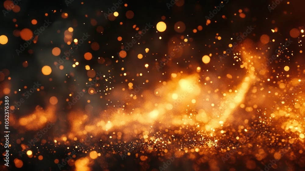 Naklejka premium dynamic fire particles and embers swirling against a dark backdrop, creating a sense of movement and energy. the glowing sparks evoke warmth and intensity, perfect for dramatic visual storytelling