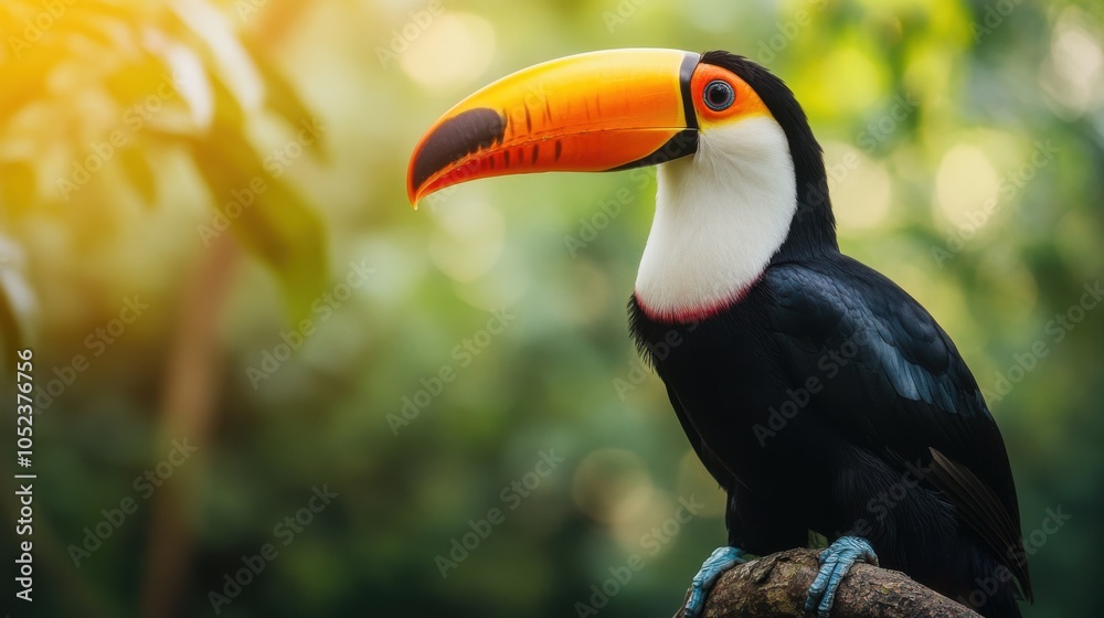 Naklejka premium Vibrant Toucan with Colorful Beak Perched on Branch
