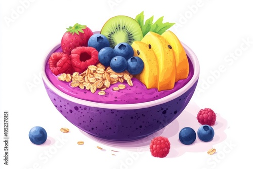 Acai Bowl with Berries  Kiwi  Mango and Granola