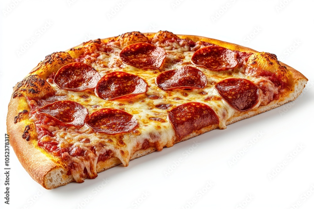 Delicious Pepperoni Pizza Slice with Melted Cheese and Tomato Sauce Isolated on White Back Delicious Pepperoni Pizza Slice with Melted Cheese and Tomato Sauce Isolated on White Back