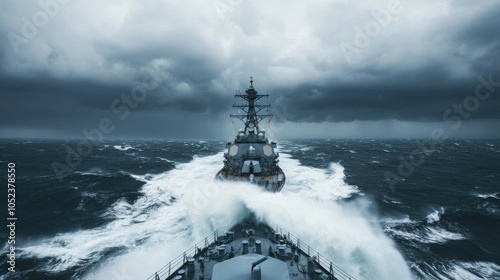 Battleship Navigating Through Stormy Waters photo