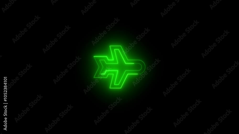 Neon mob airplane icon glowing black background animation Neon mob airplane icon glowing black background animation