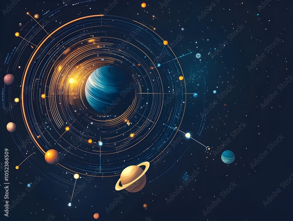 Obraz premium Circular Solar System Infographic Visualizing Planets as Data Driven Universe