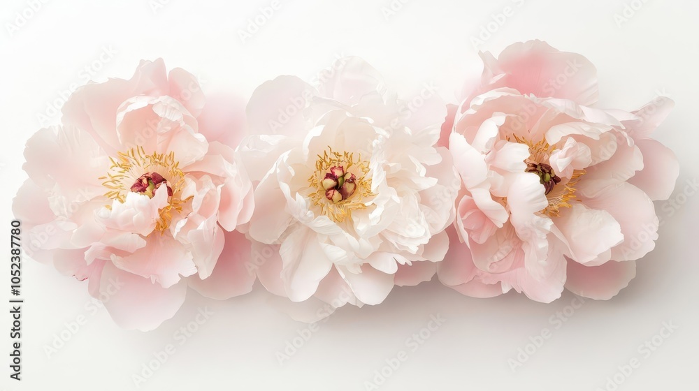 exquisite peony flowers gracefully arranged against a pure white background, showcasing their delicate petals and soft hues, capturing the beauty of nature in a minimalist floral presentation exquisite peony flowers gracefully arranged against a pure white background, showcasing their delicate petals and soft hues, capturing the beauty of nature in a minimalist floral presentation
