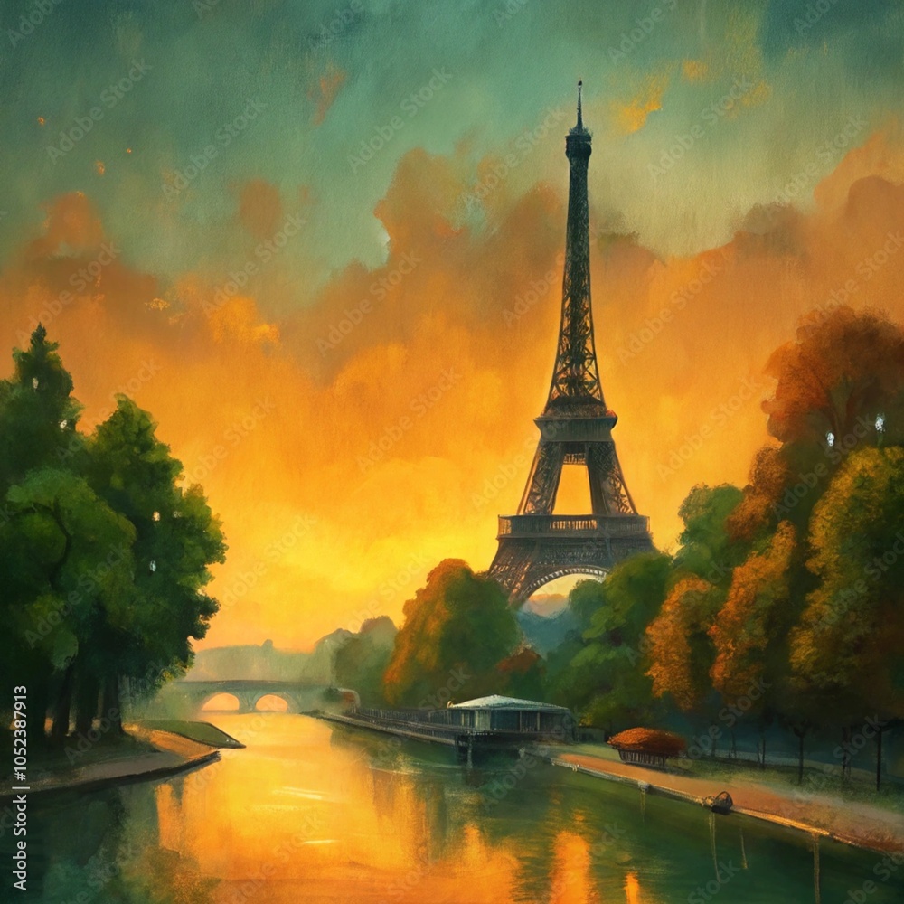 Obraz premium eiffel tower at sunset