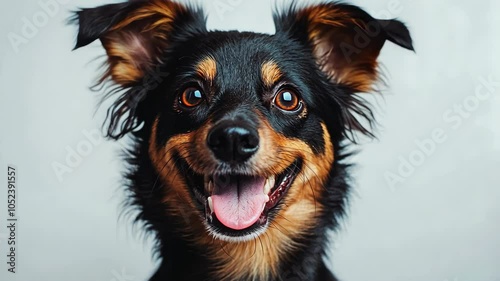 Wallpaper Mural A black and brown dog smiles at the camera with its tongue out, showing off its teeth Torontodigital.ca