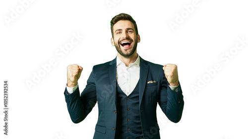 Close-up photo of a man in a suit, with a happy expression, short brown hair, looking at the camera.