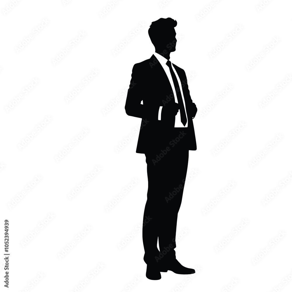 a business man standing pose vector silhouette, black color silhouette, isolated white background a business man standing pose vector silhouette, black color silhouette, isolated white background