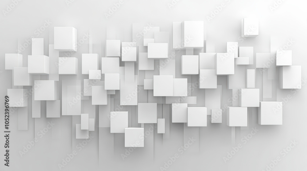 A modern abstract composition featuring a collection of overlapping white geometric cubes, creating a three-dimensional effect on a sleek, light-colored background. A modern abstract composition featuring a collection of overlapping white geometric cubes, creating a three-dimensional effect on a sleek, light-colored background.