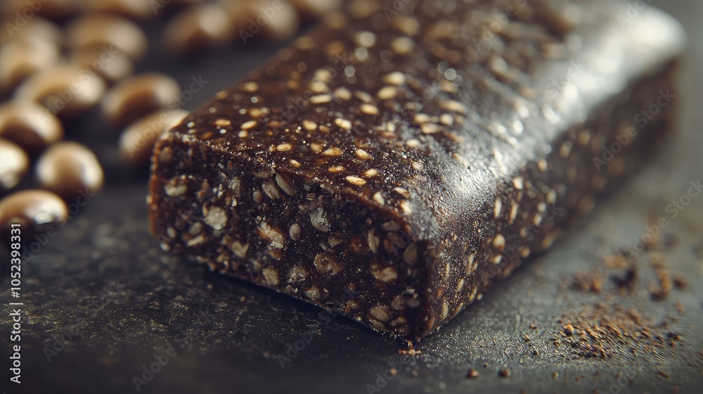 Close-Up of Protein Bar with Coffee Beans Close-Up of Protein Bar with Coffee Beans