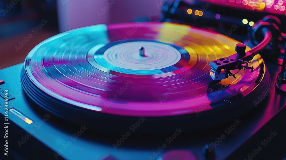 Colorful Turntable with Spinning Vinyl Platter Colorful Turntable with Spinning Vinyl Platter